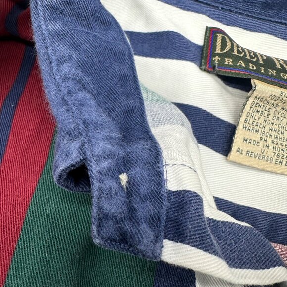 Vintage Striped Mens Shirt 1990s Deep River Hong Kong XL Maroon Forest Green - Picture 6 of 8